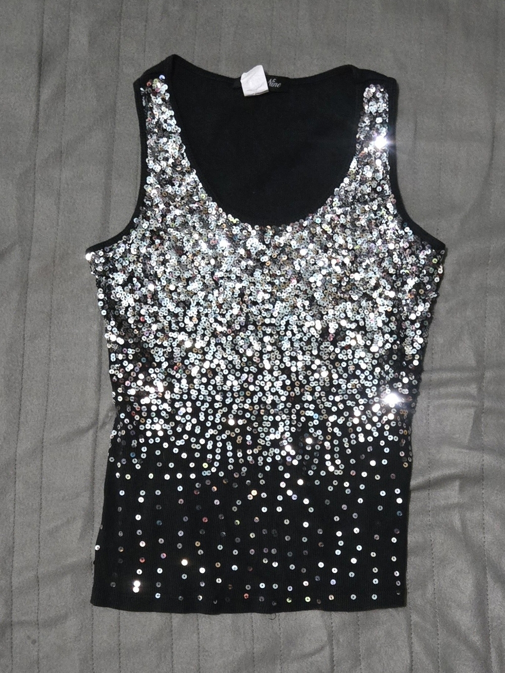Black Sequin Tank Top - Silver Ombre